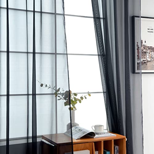 Sheer Voile Window Treatment Rod Pocket Curtain Panels for Kitchen Bedroom Living Room Drapes Sunlight Filtering Privacy Semi Home Decor Assorted Colors Sizes (Charcoal Grey / 52"W x 96"L (Pack of 2))