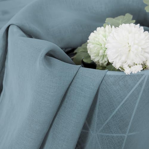 Short Sheer Curtains Linen Textured Living Room Curtain Sheers Light Filtering Rod Pocket Voile Curtains for Bedroom (42"W x 45"L (Pack of 2) / Dusty Blue)