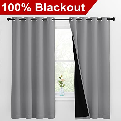 100% Blackout Curtains with Black Liners (Silver Grey / 55"W x 68"L (Pack of 2))