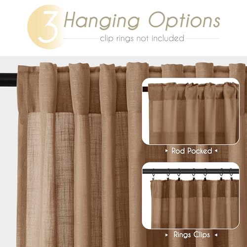 Brown Curtains for Living Room Back Tab Modern Farmhouse Semi Sheer Curtains 108 inches Long 2 Panels Set Muted Neutral Window Curtain for Dining Room Bedroom 52x108 (Brown / 52"W x 108"L (Pack of 2))