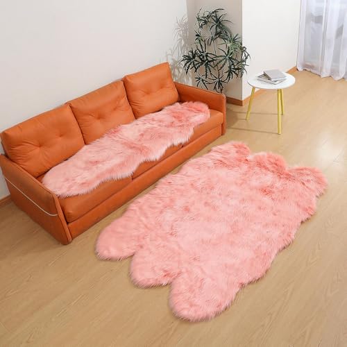 Faux Fur Sheepskin Rug (2' x 6' (Runner) / Pink)