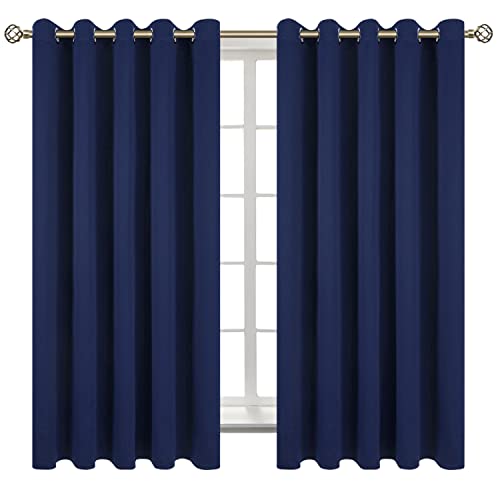 Navy Blue Blackout Curtains for Bedroom 63 Inch Long (Navy / 70"W x 63"L (Pack of 2))