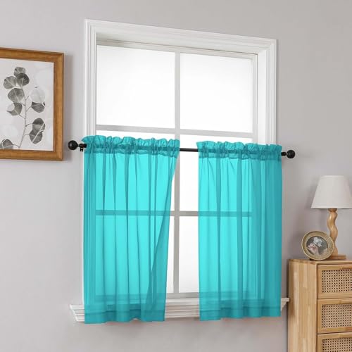 Turquoise Small Sheer Curtains 2 Panels Set (42"W x 36"L (Pack of 2) / Turquoise)