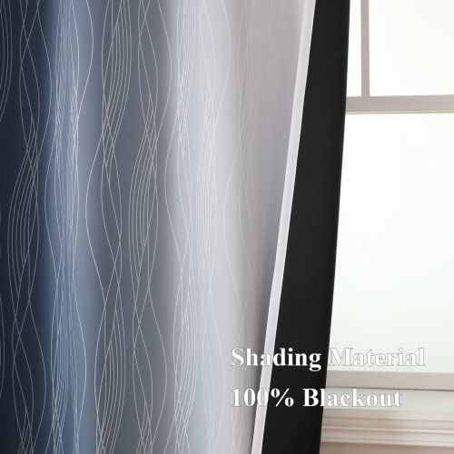 Navy Blue and Greyish White Blackout Curtains for Kitchen 36 Inch Length (Navy Blue and Greyish White / 52"W x 36"L (Pack of 2))