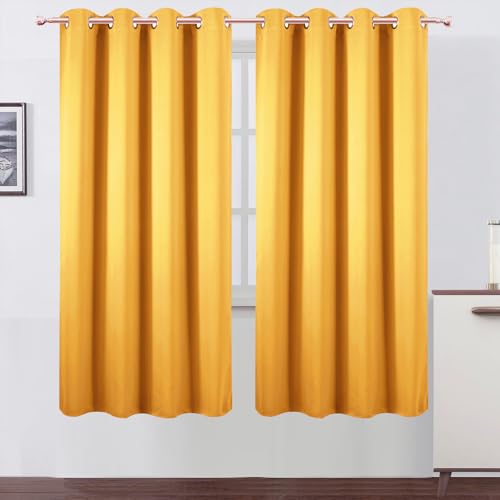Blackout Curtains 66 x 72 Inch Long Yellow Curtains Set of 2 Panels Room Darkening Curtains for Bedroom and Living Room (Yellow / 66"W x 72"L (Pack of 2))