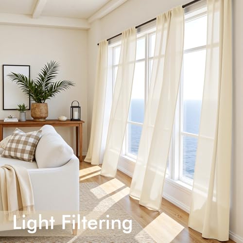 Butter Cream Sheer Curtains 90 Inches Long 4 Panels 42 x 90 Inches (42"W x 90"L (Pack of 4) / Butter Cream)