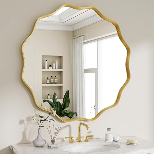 Wavy Round Mirror (Gold / 24"L x 24"W)