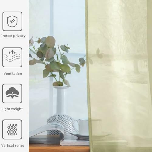 Solid Sheer Rod Pocket Curtain Voile Draperies 2 Panels White Beige Black Grey Ivory 52 Inch Width 54 Inch Long 1 Pair for Kitchen Bedroom Children Living Room Yard (Sage Green / 52"W x 54"L (Pack of 2))