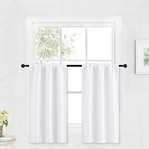 Kitchen Window Curtains Over Sink 36 inch Length for Cabinet (Pure White / 29"W x 36"L (Pack of 2))