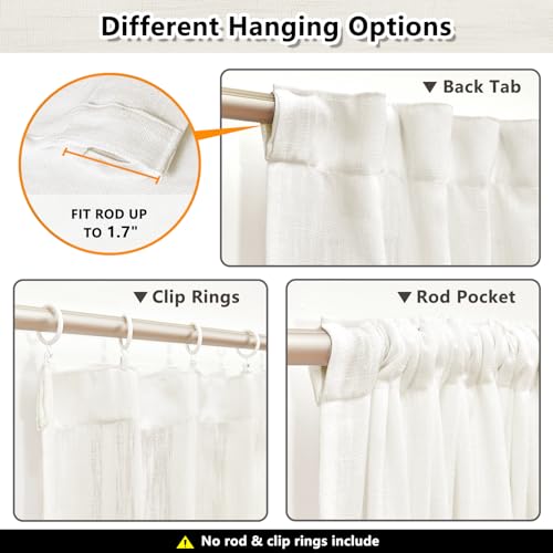Short Curtains for Bedroom Small Windows (50"W x 54"L (Pack of 2) / Beige White)