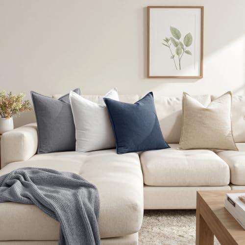 Decorative Linen Euro Sham Pillow Covers 22x22 Inch Indigo Blue (Indigo Blue / 22" x 22" (Pack of 2))