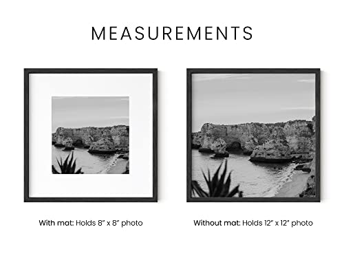 Solid Oak 12”x12” Picture Frame Matted to 8”x8” (Set of 01 / Black Oak / 12x12 in)
