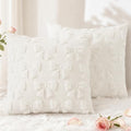 Cream White Bow Faux Fur Throw Pillow Covers 16x16 Set of 2 (Cream White Bow / 16" x 16" (Pack of 2))