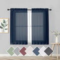 Sheer Curtains 45 inches Long for Kitchen Curtains (Navy Blue / 42"W x 45"L (Pack of 2))