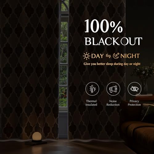 Moroccan 100% Blackout Curtains Bedroom Brown Grey 50x96 2 Panels (Grommet | Brown and Grey / 50"W x 96"L (Pack of 2))