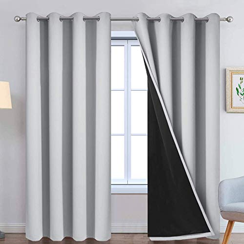 Light Grey 100% Blackout Curtains 96 Inches Long 52" Wide 2 Panel (52"W x 96"L (Pack of 2) / Light Grey)