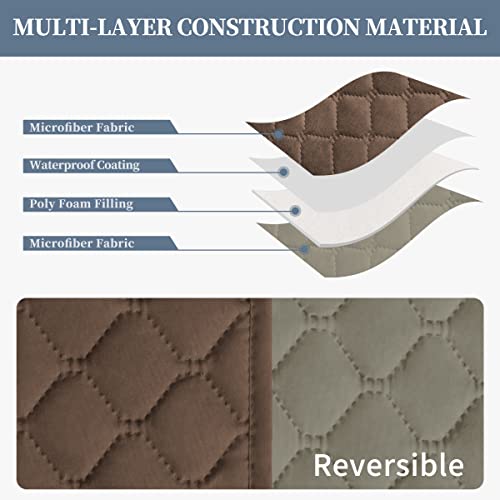 Double Protection 100% Waterproof Loveseat Sofa Covers for Living Room (Brown/Beige / Loveseat Medium)