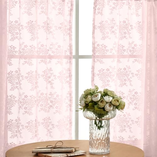 Vintage Lace Curtains 30 inch Length 2 Panels (Light Pink / 26"W x 30"L (Pack of 2))