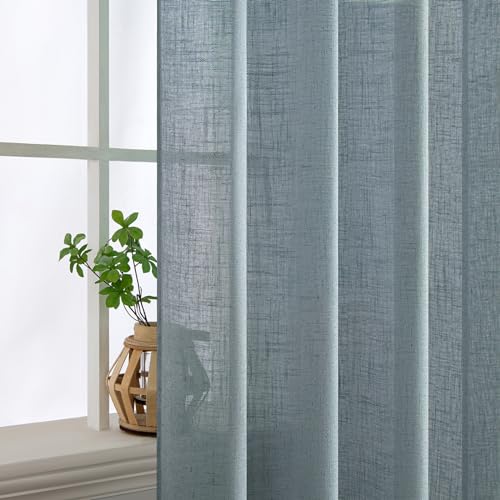 Dusty Blue Linen Curtains 52x96 Inch Long Soft Thick Linen Textured (52"W x 96"L (Pack of 2) / Stone Blue)