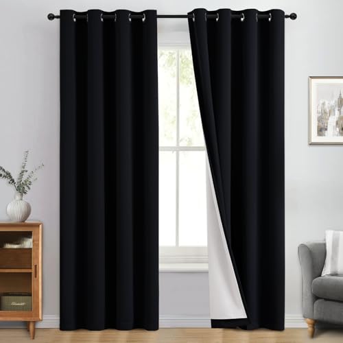 Black 100% Blackout Curtains 84 Inches Long for Bedroom 50" Wide (50"W x 84"L (Pack of 2) / Black With White Backing)