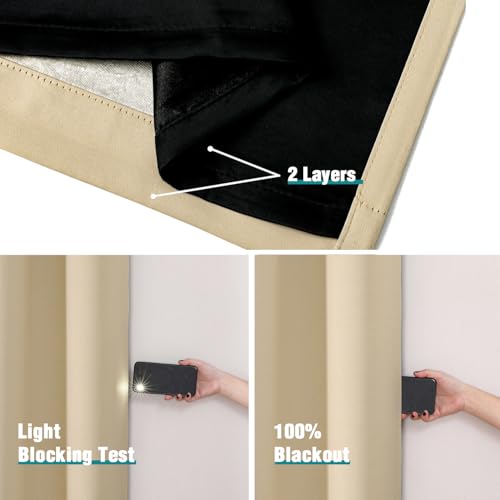 100% Blackout Curtains for Bedroom 84 Inches Long 2 Panels Set (52"W x 84"L (Pack of 2) / Beige)