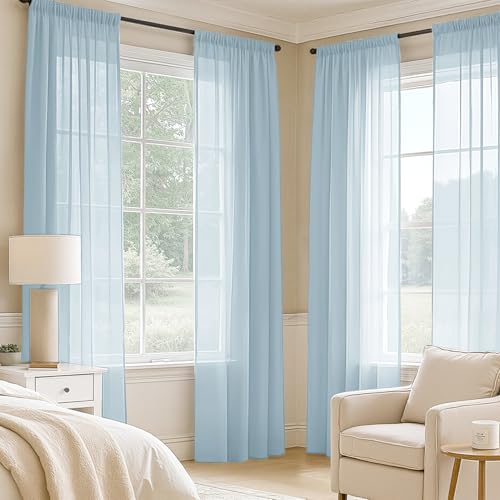 Sky Blue Sheer Curtains 108 Inches Long 4 Panels 42 x 108 Inches (42"W x 108"L (Pack of 4) / Sky Blue)