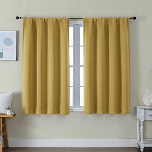 Ava Bright Gold Short Blackout Curtains for Bedroom 45 Inches Long 2 Panels Set (Bright Gold / 40"W x 45"L (Pack of 2))