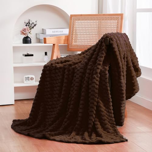 Brown Throw Blanket 50"×60" inches Fuzzy 3D Jacquard Decorative (Brown / 50"×60”)