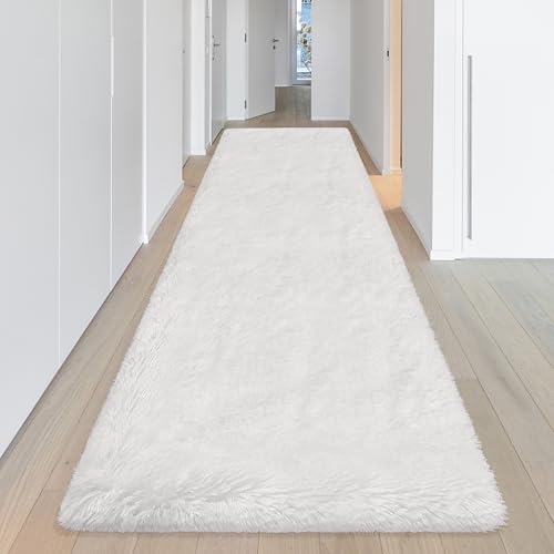 Runner Rug for Bedroom White 3x10ft Fluffy Area Rug Bedside Runner Rug for Kids Room Boys Teens Nursery Baby Living Room Dorm Home Decor Carpets (White / 3' x 10' (Runner))