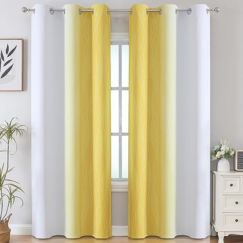 Yellow and Greyish White Ombre Blackout Curtains for Living Room 84 Inch (Yellow and Greyish White / 42"W x 84"L (Pack of 2))