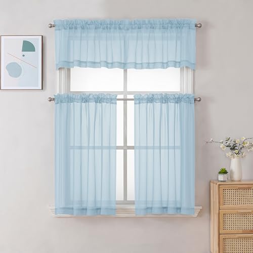 Sky Blue Sheer Curtains 30 inch Length 2 Panels (Sky Blue / 42"W x 30"L (Pack of 2))
