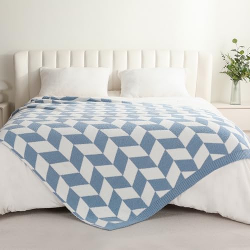Twin Size Blue Blankets for Bed (Chevron Blue / Twin (60"x80"))