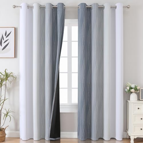 Grey and Greyish White Ombre Blackout Curtains for Bedroom 108 Inch Long (Grey and Greyish White / 52"W x 108"L (Pack of 2))