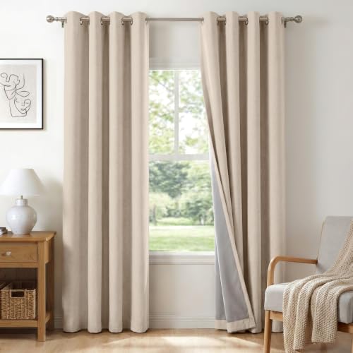 100% Blackout Linen Curtains 72 Inch Long 2 Panels Set (Burl | Oatmeal / 50"W x 72"L (Pack of 2))