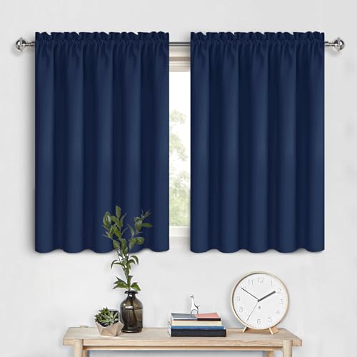 Short Blackout Curtains 60 x 36 Inch for Kitchen RV Bunk Navy Blue (Navy Blue / 60"W x 36"L (Pack of 2))