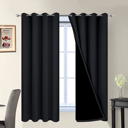 Black 100% Blackout Curtains 63 Inches Long for Bedroom 52" Wide (52"W x 63"L (Pack of 2) / Black)