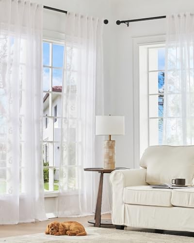 Floral Sheer Curtains (S | White / 50"W x 63"L (Pack of 2))