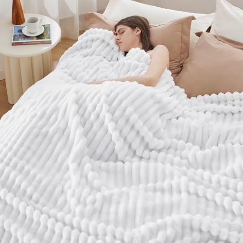 Full Size Fleece Blankets for Bed Bright White 84"x90" (Bright White / Full)