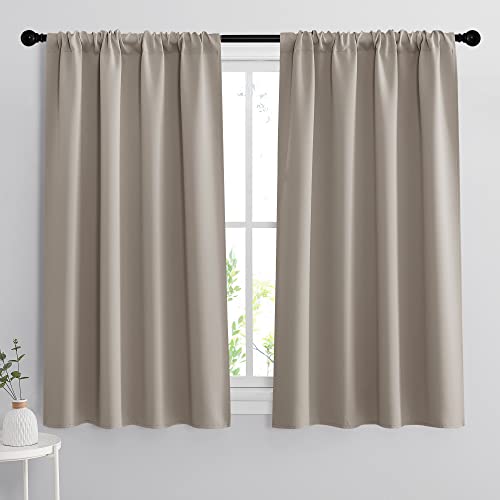 Small Window Curtains 45 inches Length for Kitchen Cafe Bathroom (Sand / 42"W x 45"L (Pack of 2))