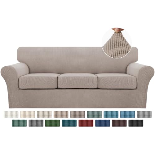 4 Piece Sofa Slipcover Sofa Covers for 3 Cushion Couch Soft Couch Cover for Dogs (Sofa (3 Cushion) / Sand)