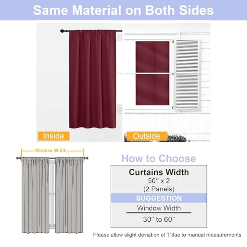 Ava Burgundy Blackout Curtains for Bedroom 90 Inches Long 2 Panels Set (Burgundy / 50"W x 90"L (Pack of 2))