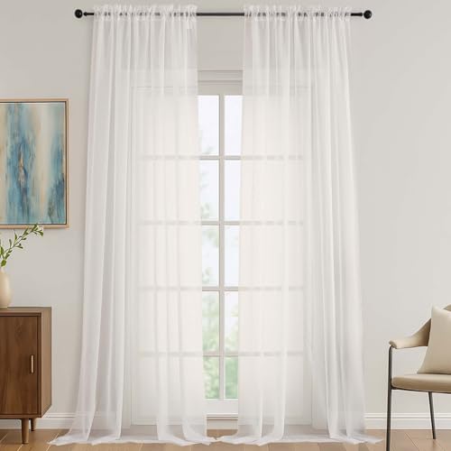 Ivory Sheer Curtains 108 Inches Long 2 Panels Set (Ivory / 59"W x 108"L (Pack of 2))