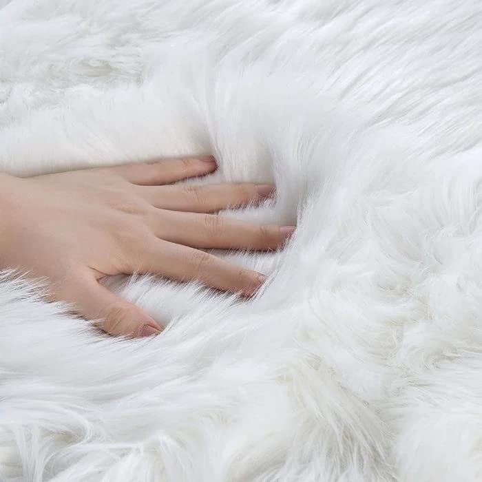 White Faux Sheepskin Fuzzy Fur Rugs for Bedroom Small Machine Washable Fluffy Area Rugs for Living Room 2x4 Shag Nursery Rug (2' x 4' (Sheepskin Fur) / White)