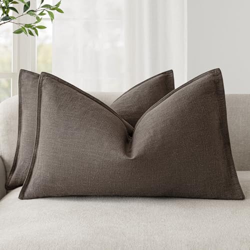 Decorative Linen Lumbar Throw Pillow Covers 12x20 Reddish Brown (20" x 12" (Pack of 2) / Reddish Brown)