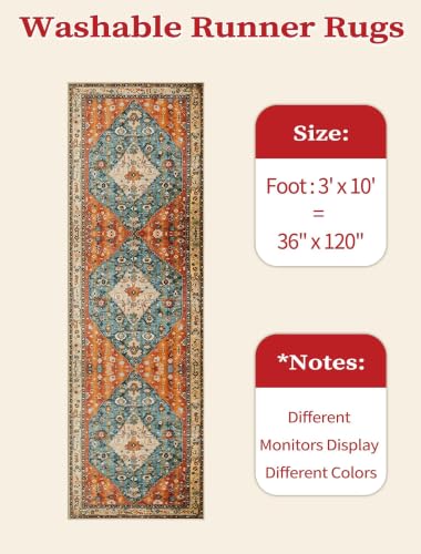 3x10 Washable Non Slip Boho Runner Rug for Hallway (Tribal Medallion/Multi / 3' x 10' (Runner))