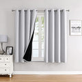100% Blackout Curtains for Bedroom 2 Panels Set with Black Liner (52"W x 45"L (Pack of 2) / Greyish White)