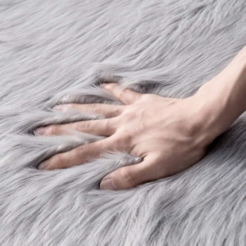 Fluffy Area Rug 3x5 ft Faux Fur Sheepskin Rug for Bedroom Grey (3' x 5' (Sheepskin) / Grey)