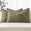 Decorative Linen Lumbar Pillow Covers 12x20 Inch Light Olive Green (Light Olive Green / 20" x 12" (Pack of 2))