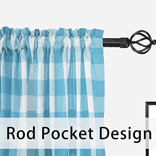Buffalo Check Window Curtains 100 inches Long Living Room Cotton Curtain Panels Bedroom Drapes Plaid Gingham Farmhouse Decor Curtains Rod Pocket Kitchen Basement 2 Panels Sky Blue White 52"x100" (52"W x 100"L (Pack of 2) / Sky Blue+white)