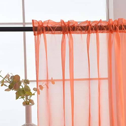 Basic Rod Pocket Sheer Voile Window Curtain Panels Jaffa Orange 1 Pair 2 Panels 52 Width 63 Inch Long for Kitchen Bedroom Children Living Room Yard (Jaffa Orange / 52"W x 63"L (Pack of 2))
